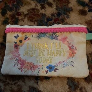 Floral Canvas Pouch with Pink Trim